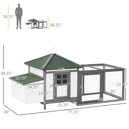 77" Wooden Chicken Coop With Nesting Boxes