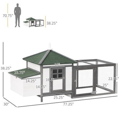 77" Wooden Chicken Coop With Nesting Boxes